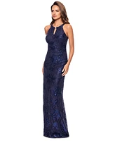 Betsy & Adam Women's Sequin Floral Halterneck Gown