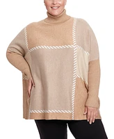 Joesph A Plus Stitched Colorblock Turtleneck Poncho Sweater