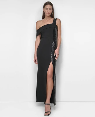 Dkny Women's One-Shoulder Sequin-Strip Gown