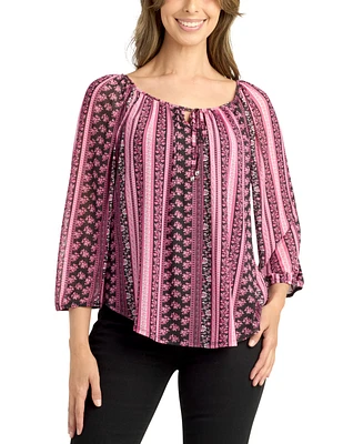 Bcx Juniors' Printed Mesh Peasant Top