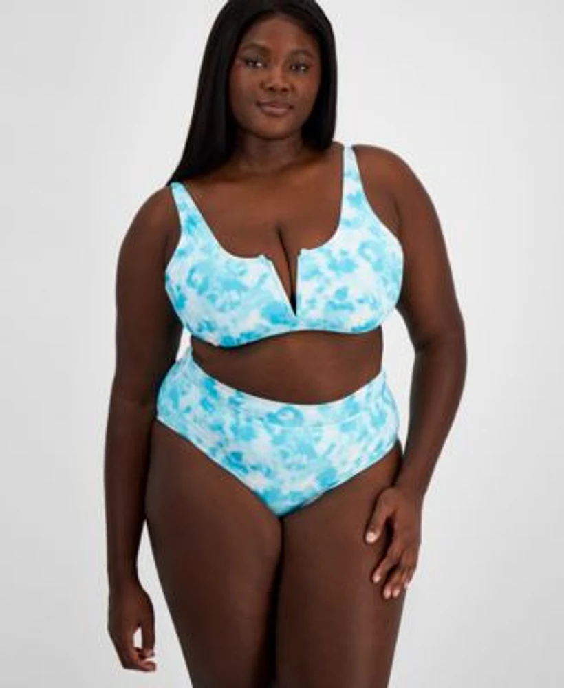 Salt Cove Plus Size Tie Dyed V Wire Tie Back Bikini Top Bottoms Created For Macys