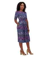 Jessica Howard Plus Elbow-Sleeve Gathered-Waist Dress