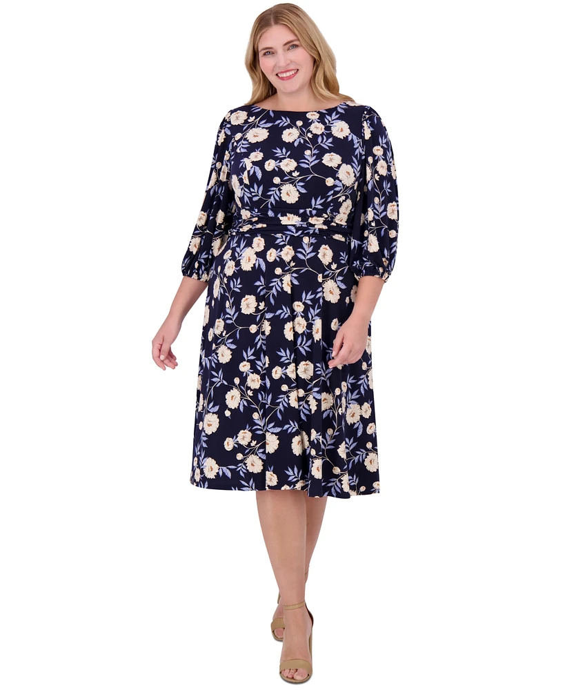 Jessica Howard Plus Floral-Print Gathered-Waist Dress