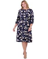 Jessica Howard Plus Floral-Print Gathered-Waist Dress