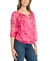 Bcx Juniors' Printed Sheer Peasant Top