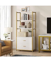 Tribesigns Bookcase, 4-Tier Bookshelf with 2 Drawers, Etagere Standard Book Shelves Display Shelf for Home Office, Black Friday Deals