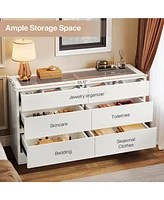 Tribesigns 6 Drawer Dresser with Jewelry Display Storage, Modern White 55" Chest of Dresser with Glass Top, Wood Double Dresser Storage Organizer for