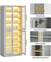 Tribesigns Black Shoe Storage Cabinet with Acrylic Doors and Led Lights, 8-Tier Tall Entryway Organizer Rack Adjustable Shelves & Hanging Ho