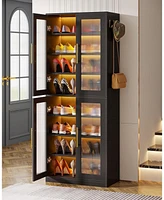 Tribesigns Black Shoe Storage Cabinet with Acrylic Doors and Led Lights, 8-Tier Tall Entryway Organizer Rack Adjustable Shelves & Hanging Ho