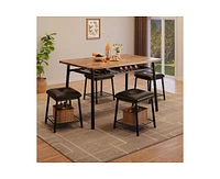 gaomon 5-Piece Dining Table Set, Dinner Table Set with 4 Upholstered Square Stools and Storage Rack, Modern Kitchen Table Set for 4