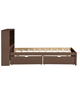 Slickblue Modern Twin Size Bed Frame with Usb Port Bookcase Headboard & 2 Drawers
