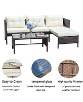 Slickblue 4-Piece Outdoor Patio Furniture Set – Wicker Rattan Sectional Sofa with Beige Seat Cushions