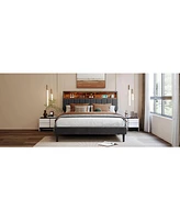 Slickblue Queen Size Upholstered Platform Bed with Storage Headboard and Built-In Usb Ports