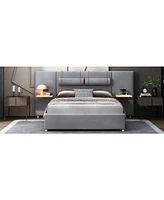 Slickblue Queen Upholstered Platform Bed with Dual Outlets and Usb Charging Ports on Each Side