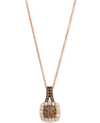 Le Vian Chocolate Diamond & Nude Diamond Square Halo Cluster Adjustable 20" Pendant Necklace (5/8 ct. t.w.) in 14k Rose Gold