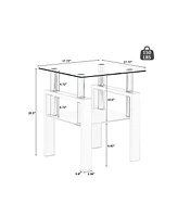 Slickblue Set of 2 Modern Square Tempered Glass Coffee Tables – Transparent and White End Tables for Living Room