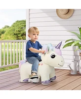 Gymax 6V Electric Animal Ride On Toy Unicorn Kids Plush Ride-on w/ Music & Handlebars
