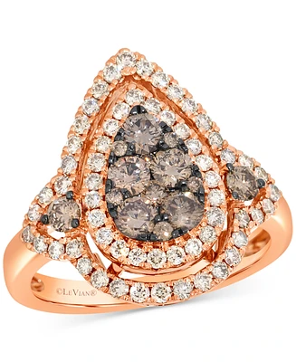 Le Vian Chocolate Diamond & Nude Diamond Pear Halo Cluster Ring (1-1/3 ct. t.w.) in 14k Rose Gold