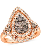 Le Vian Chocolate Diamond & Nude Diamond Pear Halo Cluster Ring (1-1/3 ct. t.w.) in 14k Rose Gold