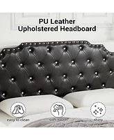 gaomon King Size Bed Frame, Metal Platform Bed Frame with Pu Leather Upholstered Headboard, Strong Slat Support, Easy Assembly, Black