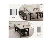 gaomon Dining Table Set for 4-6, 63" Dining Table Set, Extendable Kitchen Table with 2 Upholstered Benches, Strong Metal Frame Dinner Room Extendable