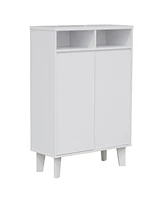 Kings Brand Furniture Elgin 2-Door Shoe Rack Storage Cabinet, White