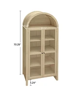 Lovmor 70.28" Tall Arched Kitchen Pantry, Modern Farmhouse Wood Kitchen Storage Cabinets ,Arched Storage Display Cabinet ,Natural