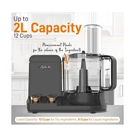 NutriChef Multifunction Food Processor with 6 Blade Attachments & Ultra-Quiet Motor, 12-Cup Capacity - NCFPG9