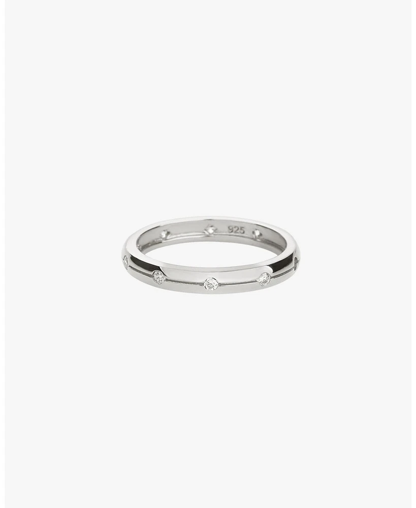 Sabrina Paved Band Ring in Sterling Silver, Size 7 – Dainty Summer Sparkle, Everyday Glamour, Elegant Style