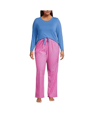 Lands' End Plus Pajama Set Knit Long Sleeve T-Shirt and Flannel Pants