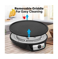 NutriChef Electric Crepe Maker and Griddle with Adjustable Temperature Control, 12-Inch Nonstick Plate - PCRM15D