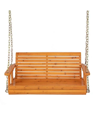 Slickblue 2-Person Wooden Porch Swing with Hanging Chains for Garden Yard