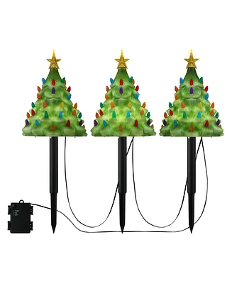 Mr. Christmas 9" Lit Blow Mold Pathway Trees, Set of 3