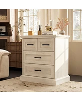 Homsee Beige Wood Accent Storage Dresser Organizer With 4 Drawers