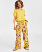 Jm Collection Womens Linen Blend V Neck Top Linen Blend Printed Pants Exclusively At Macys