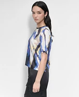 Dkny Women's Printed Short-Sleeve Crewneck Top