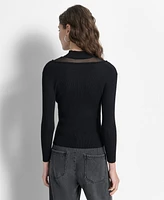 Dkny Women's Mock-Neck Sheer-Detail Long-Sleeve Sweater