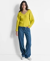 Dkny Women's V-Neck Long-Sleeve Rib-Knit Sweater