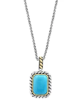 Effy Turquoise (14 x 10mm) Rope Framed 18" Pendant Necklace in Sterling Silver & 14k Gold-Plate