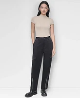 Dkny Women's Sateen Zip-Hem Straight-Leg Cargo Pants