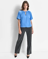 Dkny Women's Short-Bubble-Sleeve Satin Slub Blouse