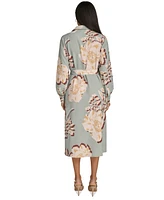 Calvin Klein Women's Printed Long-Sleeve A-Line Shirtdress