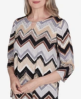 Alfred Dunner Women's Zig Zag Split Neck Top