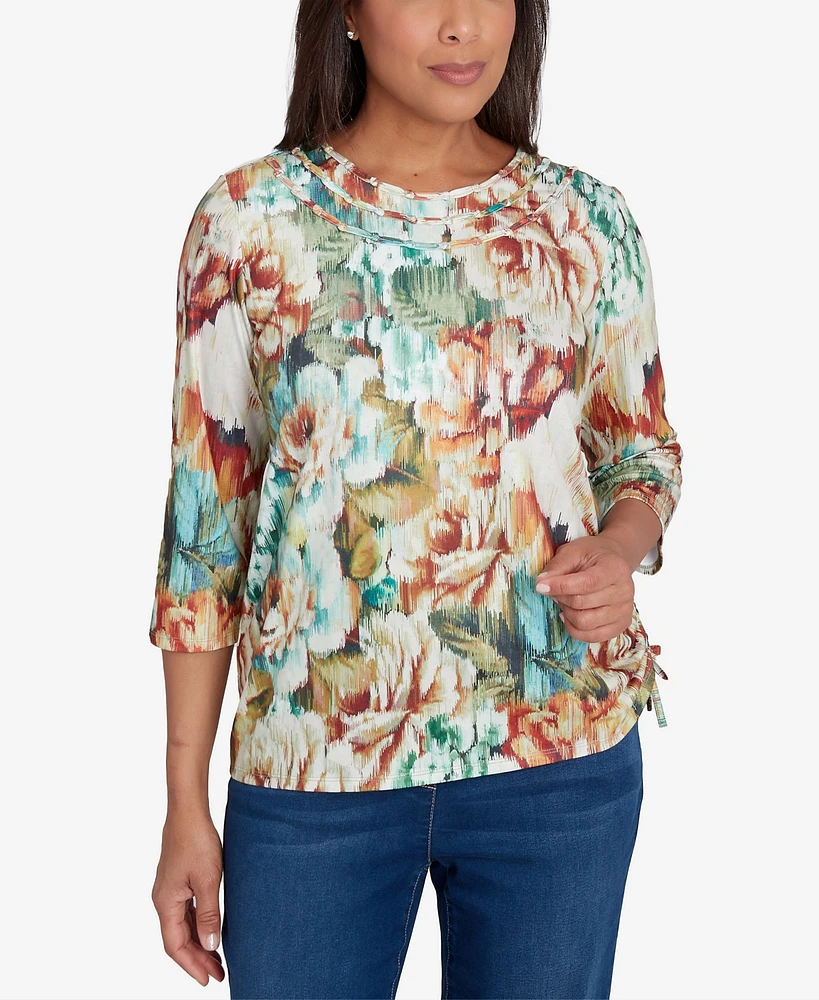 Alfred Dunner Women's Classic Earth Floral Crew Neck Top