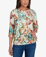 Alfred Dunner Women's Classic Earth Floral Crew Neck Top