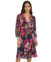 Calvin Klein Petite Floral-Print A-Line Wrap Dress