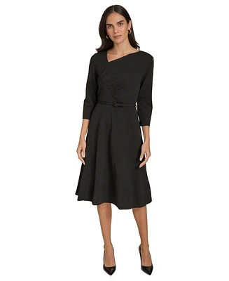 Calvin Klein Women's Asymmetric-Neck Belted Dress