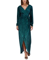 Siena Women's Metallic Pleated Faux-Wrap Maxi Dress