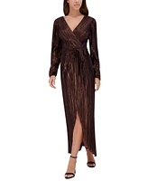 Siena Women's Metallic Pleated Faux-Wrap Maxi Dress