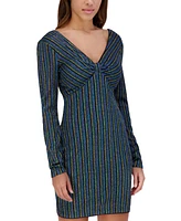 Siena Women's Metallic-Stripe Long-Sleeve V-Neck Dress